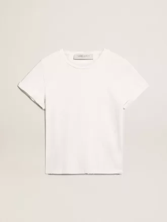 Distressed slim-fit T-shirt til kvinder i hvid