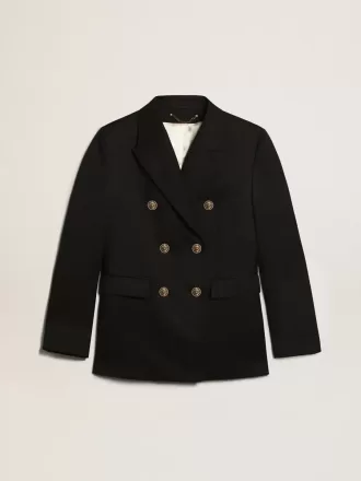 Dobbeltradet mørkeblå blazer til kvinder