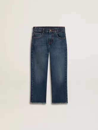 Drengens jeans med rå kant og broderi