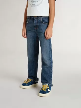 Drengens jeans med rå kant og broderi