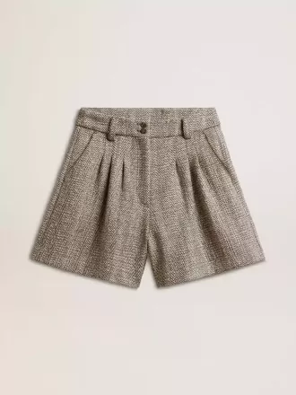 Ecrubrune shorts til kvinder i fiskebensmønstret uld