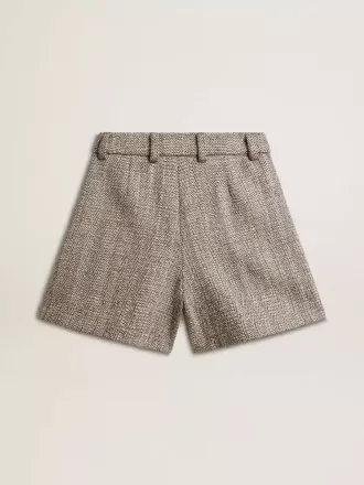 Ecrubrune shorts til kvinder i fiskebensmønstret uld