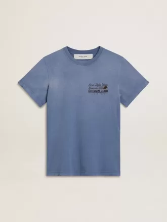 Faded lysblå T-shirt til kvinder med print på brystet