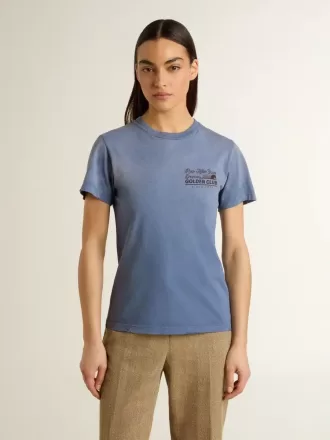 Faded lysblå T-shirt til kvinder med print på brystet