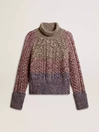Flerfarvet højhalset sweater til kvinder med moulinégarn