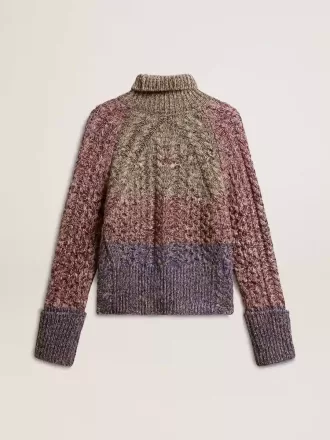 Flerfarvet højhalset sweater til kvinder med moulinégarn