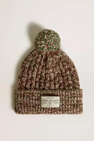 Flerfarvet uldbeanie med pompon