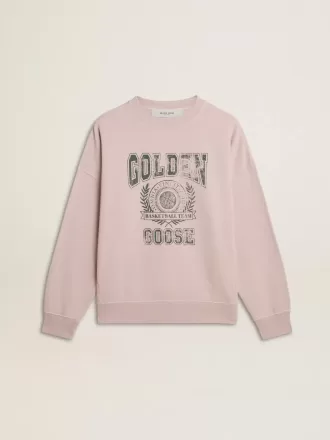 Gammelrosa unisex sweatshirt med rund hals og grønt logo-print Gammelrosa unisex sweatshirt med rund hals og grønt logo-print