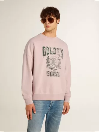 Gammelrosa unisex sweatshirt med rund hals og grønt logo-print Gammelrosa unisex sweatshirt med rund hals og grønt logo-print