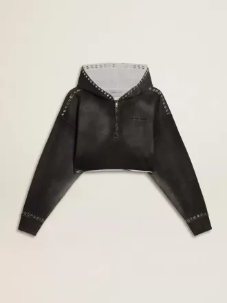 Grå cropped sweatshirt med slidt look