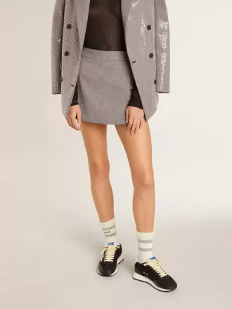 Grå mini-shorts til kvinder i houndstooth-uld