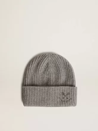 Grå ribbet uldbeanie