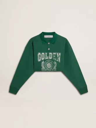Grøn kort polo-sweatshirt til kvinder med print