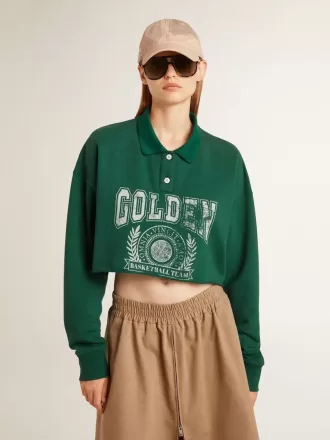Grøn kort polo-sweatshirt til kvinder med print