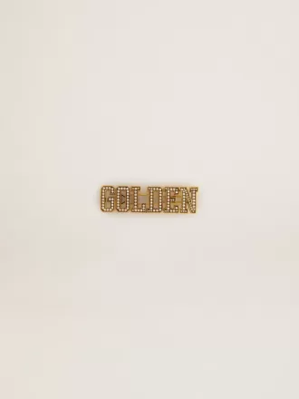 Gylden snøremærke i antik guldfarve med perler