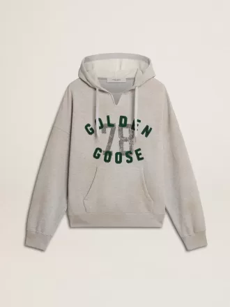 Hættetrøje i slidt grå med broderet vintage-logo