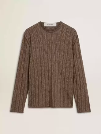 Herre-sweater i travertinfarve med ‘Golden’-bogstaver på ryggen