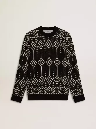 Herre-sweater i uldblanding med rund hals og jacquard-argyle-mønster