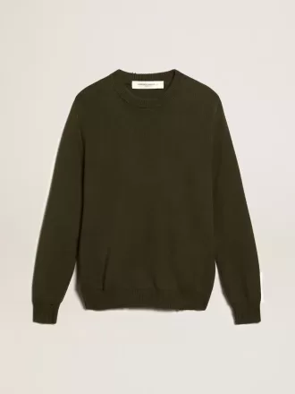 Herre-sweater med rund hals i militærgrøn bomuld