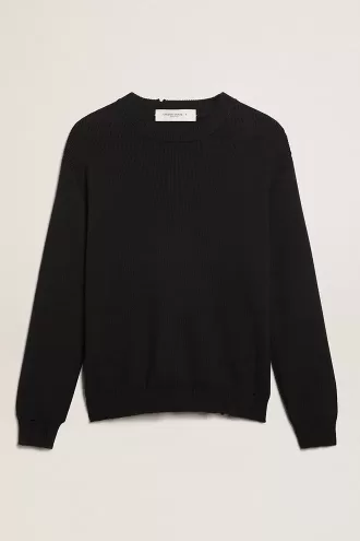 Herre-sweater med rund hals i mørkeblå bomuld