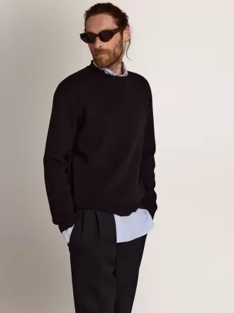 Herre-sweater med rund hals i mørkeblå bomuld