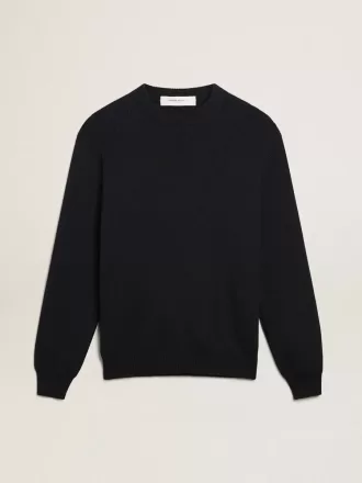 Herre-sweater med rund hals i mørkeblå bomuld med logo