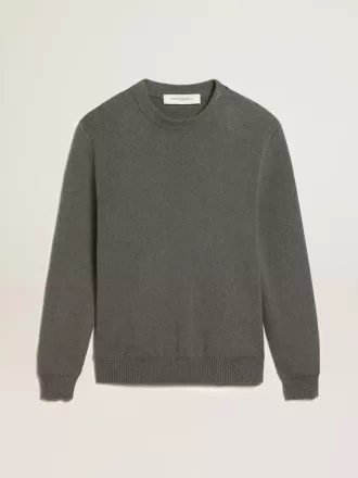 Herre-sweater med rund hals i mørkegrå bomuld med logo på ryggen