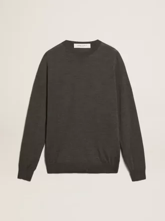 Herre-sweater med rund hals i mørkegrå meleret uld