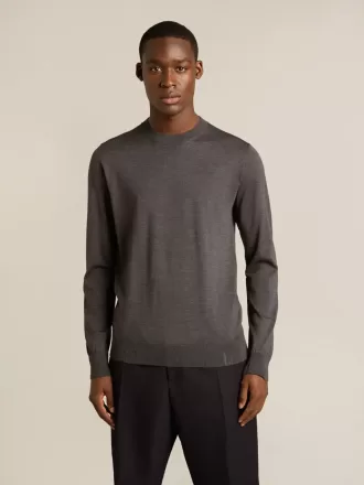 Herre-sweater med rund hals i mørkegrå meleret uld