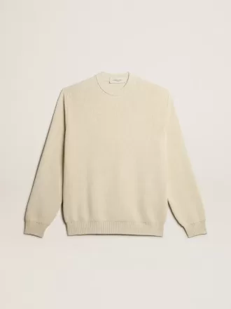 Herre-sweater med rund hals i panama-farvet bomuld med logo på ryggen
