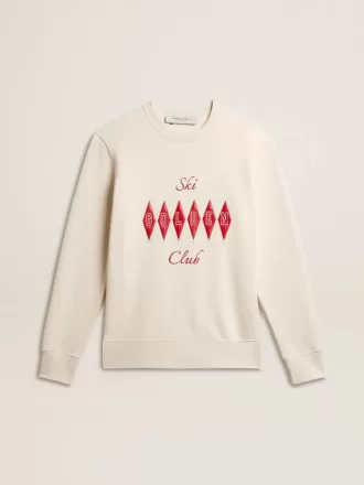 Herre-sweatshirt i bomuld med rund hals og broderet skrift