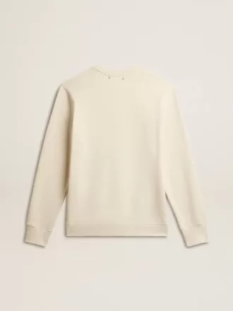 Herre-sweatshirt i bomuld med rund hals og broderet skrift