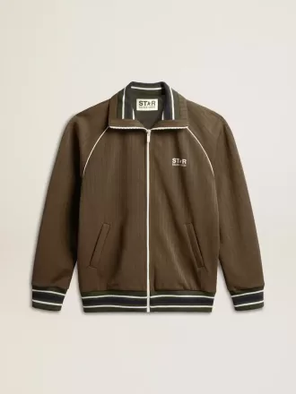 Herre-sweatshirt i militærgrøn med lynlås og hvidt logo