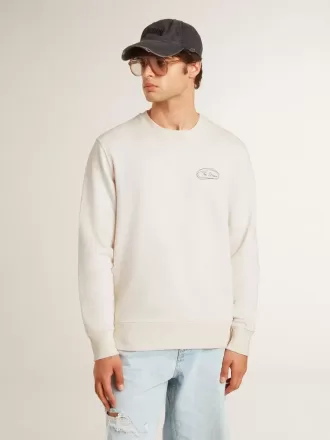 Herre-sweatshirt i slidt hvid med print