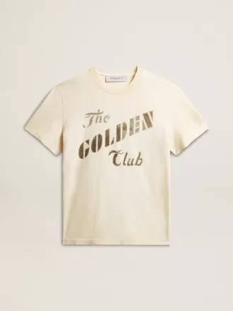 Herre-T-shirt i ældet hvid bomuld med guldtryk