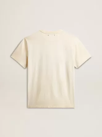 Herre-T-shirt i ældet hvid bomuld med guldtryk