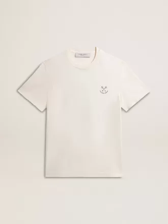 Herre-T-shirt i bomuld i ældet hvid med print på brystet