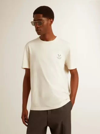 Herre-T-shirt i bomuld i ældet hvid med print på brystet