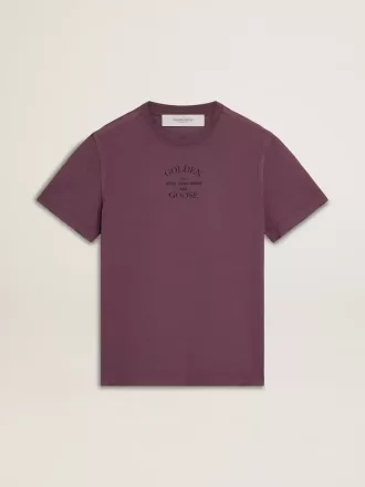 Herre-T-shirt i bomuld i slidt lilla med logo-print