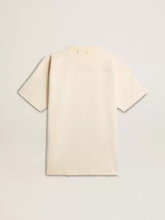 Herre-T-shirt i bomuld i vintage hvid med rå kant foran