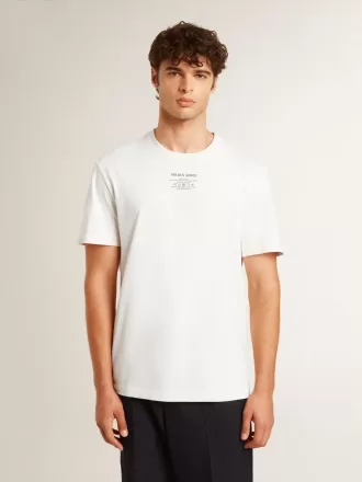 Herre-T-shirt i slidt hvid bomuld med sort skrift