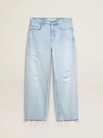 Herrebukser i denim med slidt look
