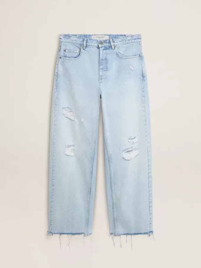 Herrebukser i denim med slidt look