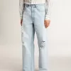 Herrebukser i denim med slidt look