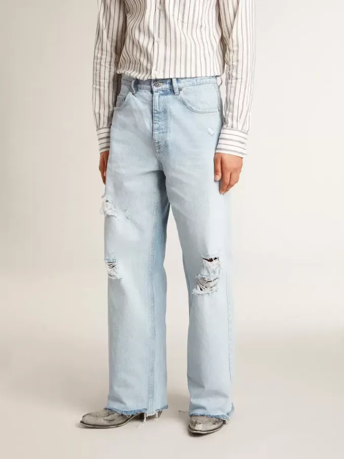 Herrebukser i denim med slidt look