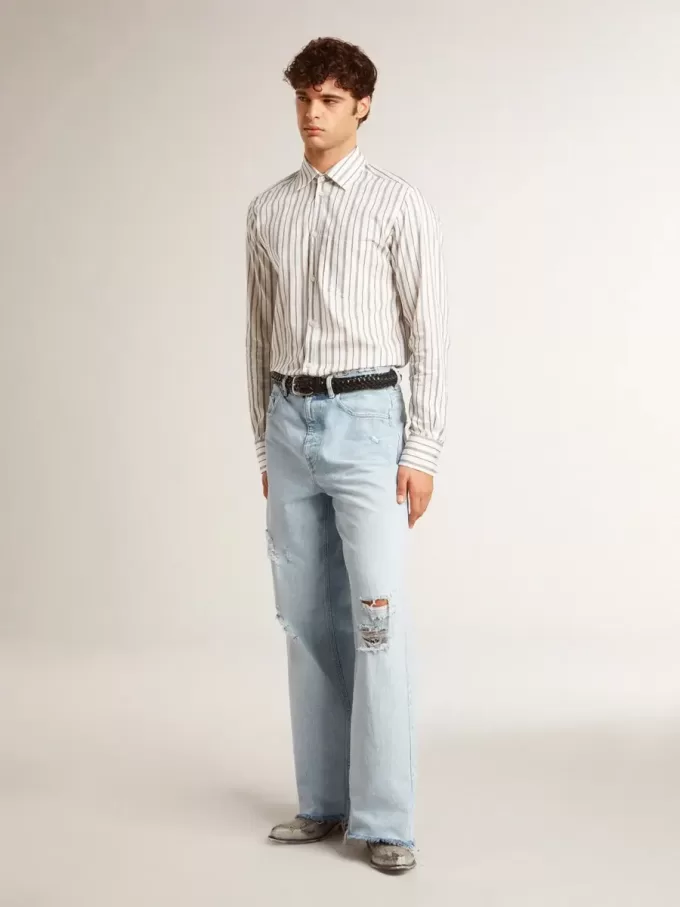 Herrebukser i denim med slidt look