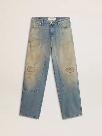 Herrejeans i distressed sandvasket look