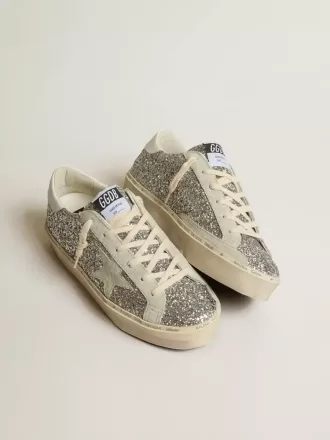 Hi Star til kvinder i sølvglitter med ruskindsstjerne og hvid hælkappe