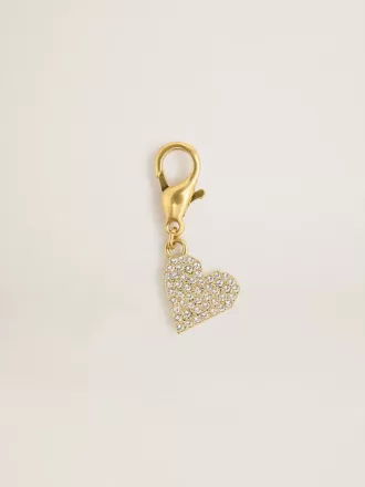 Hjerteformet charm i guldfarvet messing med krystaller