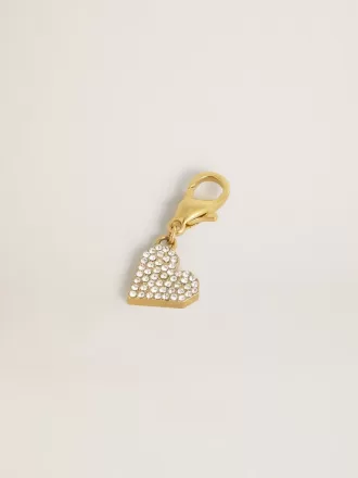 Hjerteformet charm i guldfarvet messing med krystaller